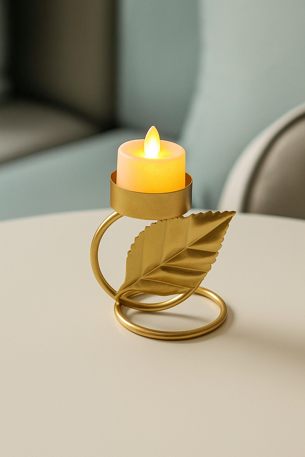 "Golden Metal Leaf Tea Light Candle Holder – Elegant Decorative Stand for Home & Festive Décor"