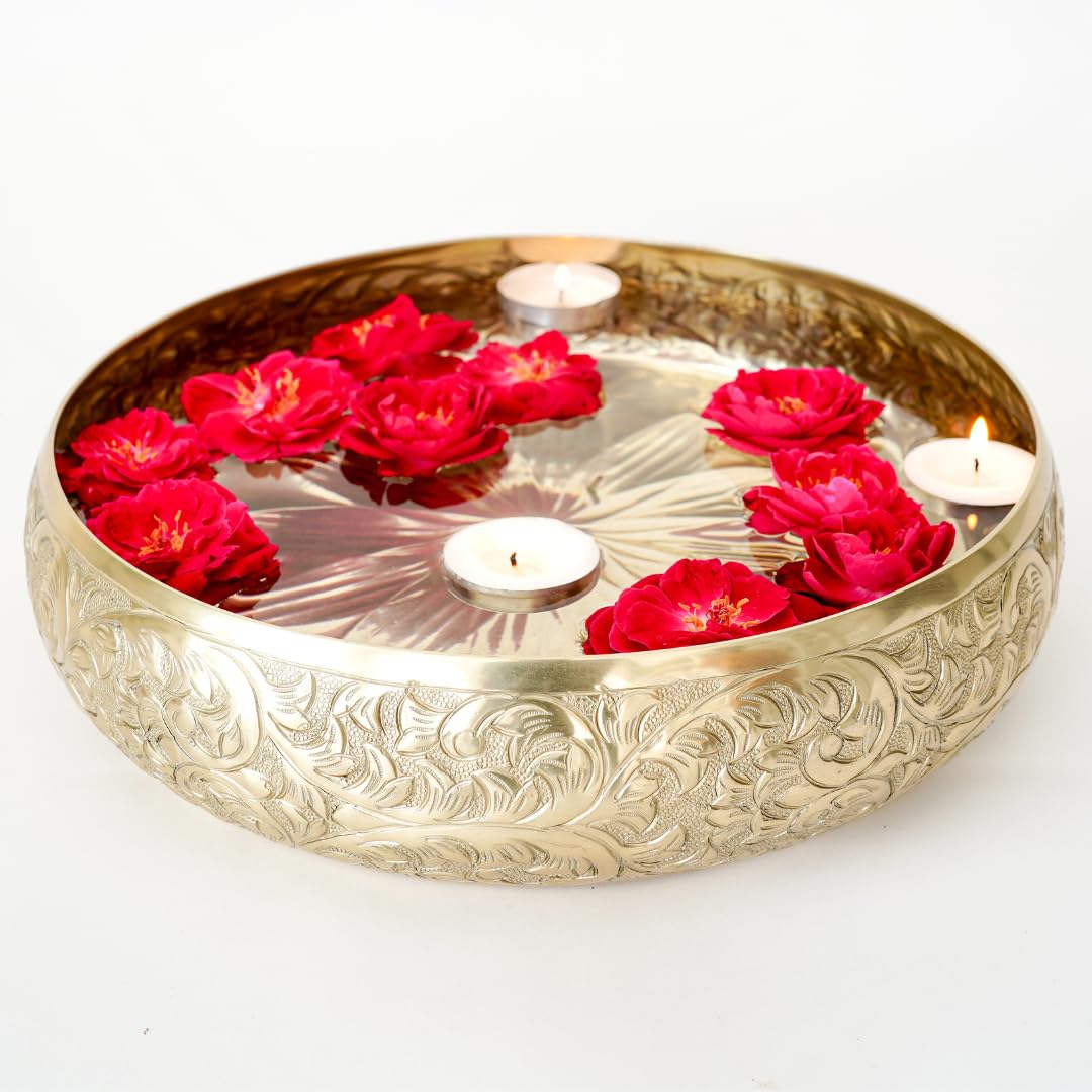 Golden Aluminium Chitai Design 10 inches Urli Bowl