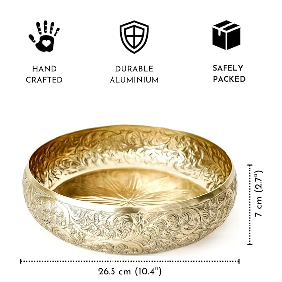 Golden Aluminium Chitai Design 10 inches Urli Bowl