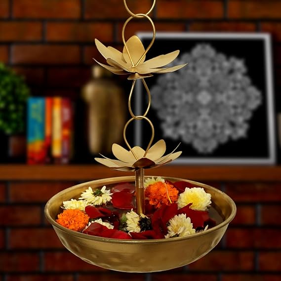 Lotus Shaped Decorative Floral Hanging Urli Bowl,