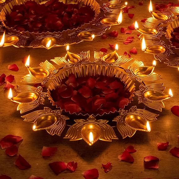 Lotus Diya Iron Urli Bowl Gold Large