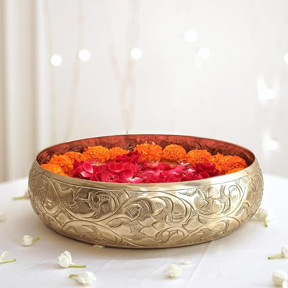 Golden Aluminium Chitai Design 10 inches Urli Bowl