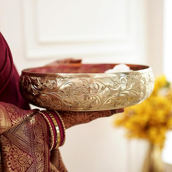 Golden Aluminium Chitai Design 10 inches Urli Bowl