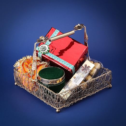 Metal Mesh Wire Square Hamper Shagun Basket/Tray Platter