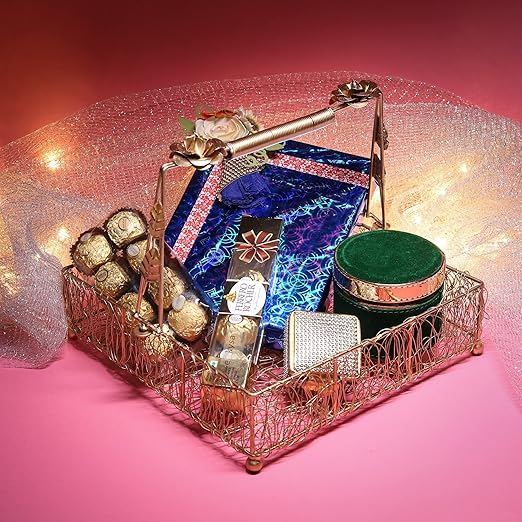 Metal Mesh Wire Square Hamper Shagun Basket/Tray Platter