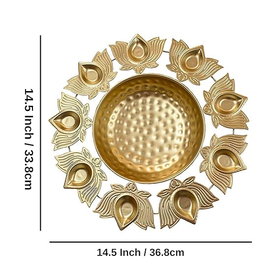Lotus Diya Iron Urli Bowl Gold Large