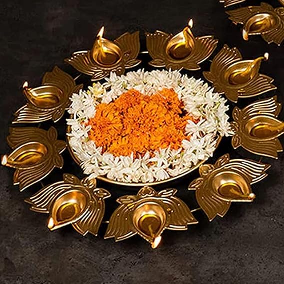 Lotus Diya Iron Urli Bowl Gold Large